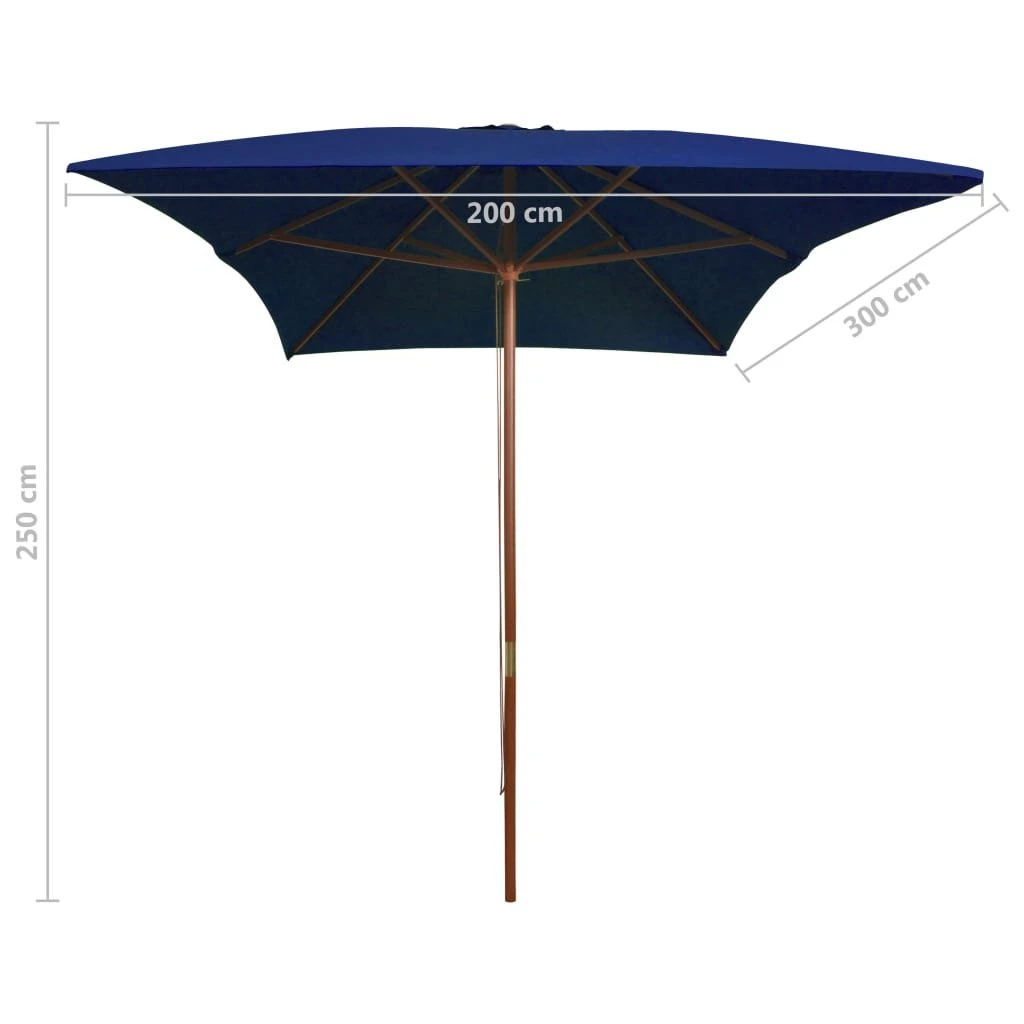 VIDAXL Parasol Ogrodowy Na Drewnianym Słupku, Niebieski, 200x300 Cm 8 VIDAXL Parasol Ogrodowy Na Drewnianym Słupku, Niebieski, 200x300 Cm - Image 6