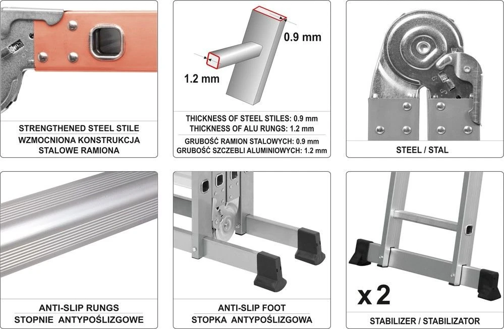Drabina Aluminiowa Wielofunkcyjna TOYA, 4 X 3 Stopnie 11 Drabina Aluminiowa Wielofunkcyjna TOYA, 4 X 3 Stopnie - Image 9