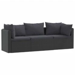Sofa Ogrodowa Z Poduszkami VIDAXL, Czarny, 3 Elementy