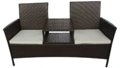 Ławka Ogrodowa Ze Stolikiem ELIOR Tamant, Brązowa, 62x85x152 Cm