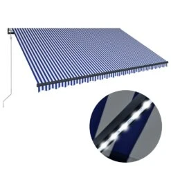 Markiza Z LED I Czujnikiem Wiatru VIDAXL, Niebiesko-biała, 300x500 Cm