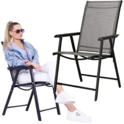 Składane Krzesło Ogrodowe Metalowe Czarne Na Balkon