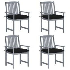 VidaXL Krzesła Ogrodowe Z Poduszkami, 4 Szt., Szare, Akacjowe